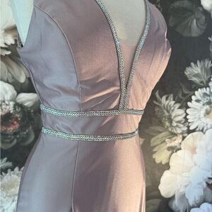 Pink Sleeveless‎ Plunge Sheath Maxi Dress